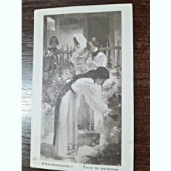 Carte postala, Fete in gradina, 1914, circulata