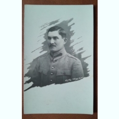 Fotografie tip carte postala, militar roman 1919, alb, negru