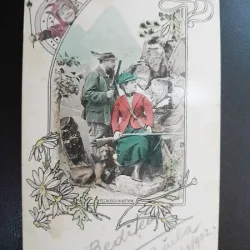 Carte postala, la vanatoare, inceput de secol XX