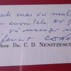 Carte postala C.D. Nenitzescu, 1902-1970, doctor in drept si stiinte politice, cu mesaj de multumire si semnatura