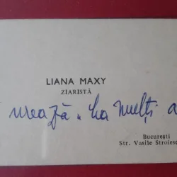 Carte de vizita, Liana Maxy, ziarista. Cu mesaj de felicitare