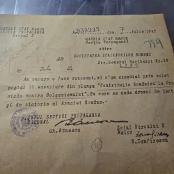 Adresa dactilografiata cu antetul Marelui Stat Major