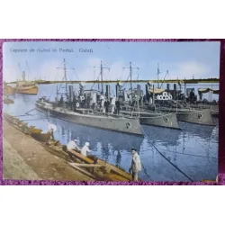 Carte postala, Vapoare de razboi in Portul Galati, 1928