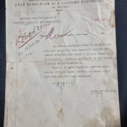 Adresă oficială Ministerul Instrucțiunii – Casa Școalelor (1931, către profesorul Gheorghe Lazărscu)