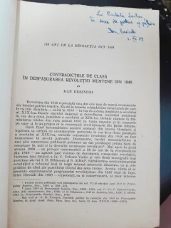 Contradictiile de clasa in desfasurarea Revolutiei Muntene din 1848 - Dan Berindei   cu dedicatoe