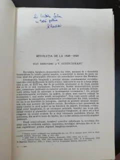 Revolutia de la 1848-1849 - Dan Berindei, V. Curticapeanu  dedicatie Dan Berindei