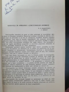 Arhivele in sprijinul cercetarilor istorice - P.P. Panaitescu, I. Donat   dedicatie I.Donat