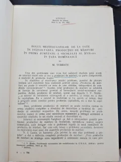 Rolul mestesugarilor de la sate in dezvoltarea productiei de marfuri in prima jumatate a secolului al XVII-lea in Tara Romaneasca -  M. Turbatu