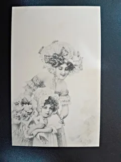 Carte postala mama si fetita, inceput de secol XX