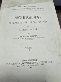 Monografia Domeniului Sadova din judetiu Doljiu - Gheorghe Popovici