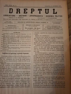 Dreptul, Revista de legislatiune, doctrina, jurisprudenta, economie politica,Anul XXXIV Nr.75 Noiembrie 1905 - C.G.Dissescu, V.Athanasovici, Paul Negulescu, Al.Cerban, George G.Danielopolu