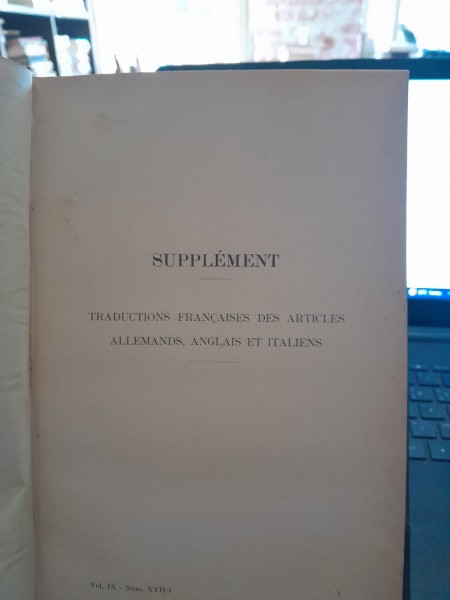 Supplement. Traductions francaises des articles allemands, anglais et italiens vol.X