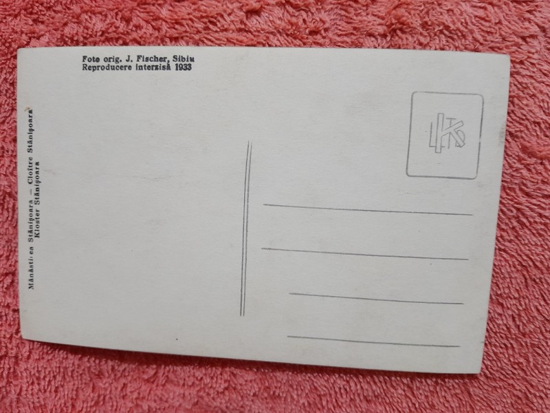 Carte postala, Manastirea Stanisoara, 1933