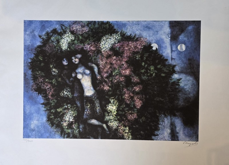 Marc Chagall - Lovers in the lilacs, litografie originala
