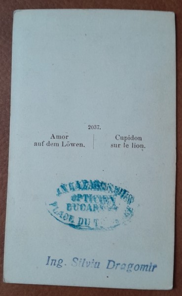 Fotografie tip CDV, sculptura Cupidon pe Leu