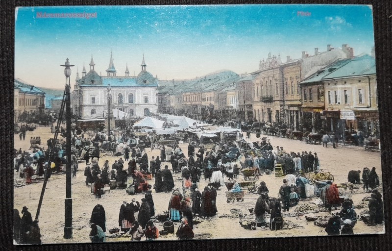 Carte postala, Sighetul Marmatiei, piata, inceput de secol XX
