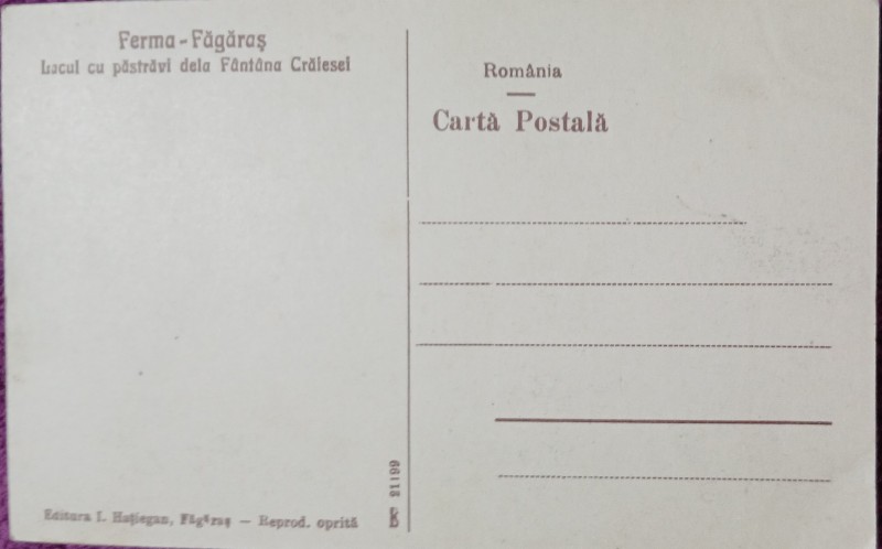 Carte Postala, Ferma din Fagaras, Lacul cu pastravi de la Fantana Craiesei, perioada interbelica
