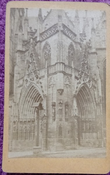 Fotografie tip CDV, Portal catedrala gotica, inceput de secol XX