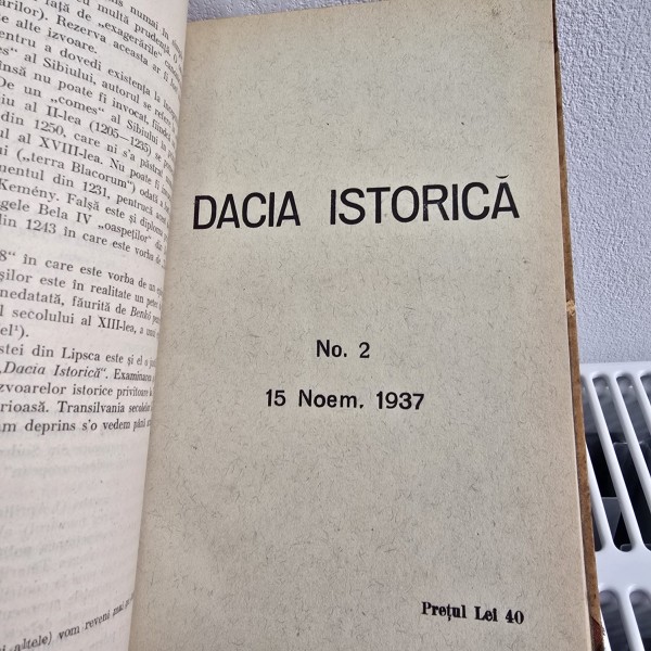 5 Numere colegate Dacia Istorica Nr. 1 din 15 Oct. 1937; Nr. 2 din 15 Noiembrie 1937; Nr. 3 din 15 Dec 1937; Nr. 1 din 15 Ian. 1938;  Nr. 2 din 15 Feb. 1938