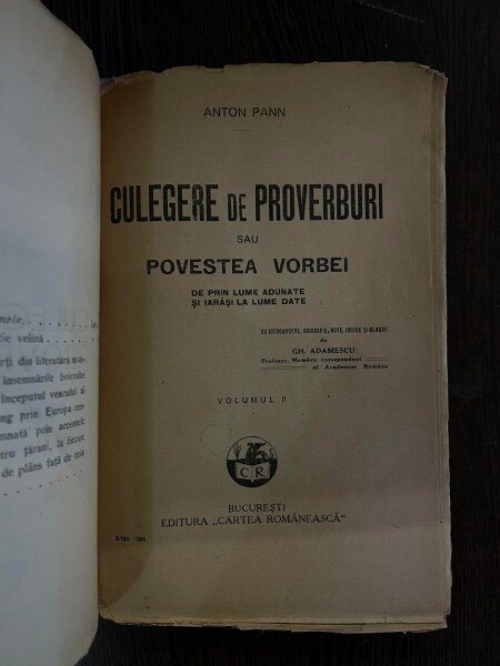 Anton Pann Culegere de Proverburi sau Povestea vorbei Volumul II (1926)