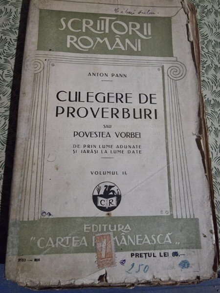 Anton Pann Culegere de Proverburi sau Povestea vorbei Volumul II (1926)