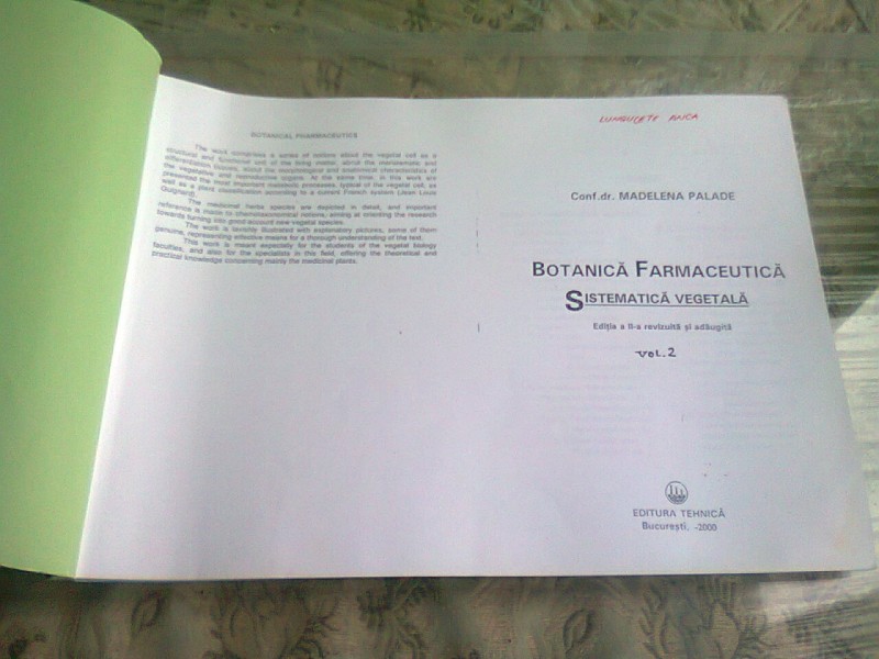 BOTANICA FARMACEUTICA - MADELENA PALADE  VOL.2  (CARTE XEROXATA)