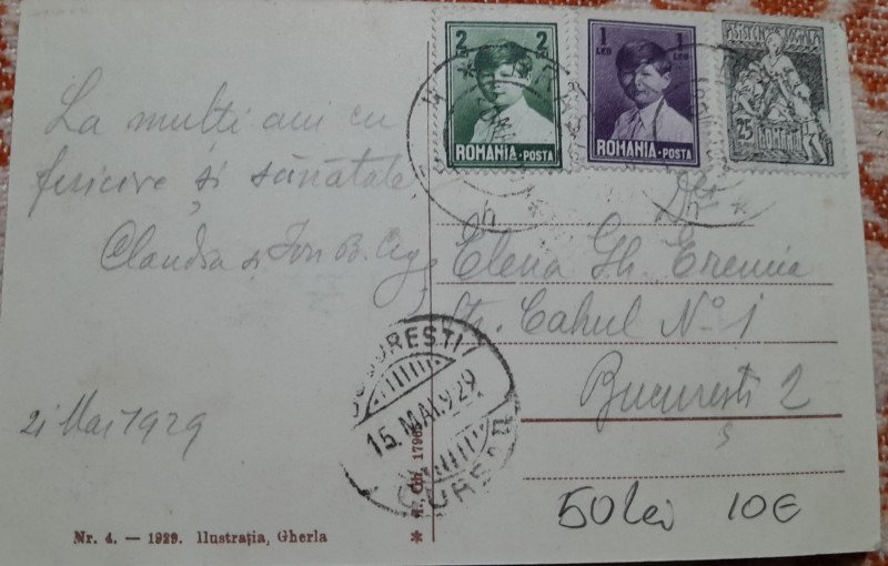 Carte postala, Brasov, Piata Prundului, biserica Sft.Nicolae, 1929