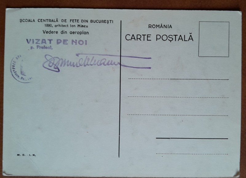 Carte postala, Bucuresti, Scoala Centrala de Fete, vedere din aeroplan