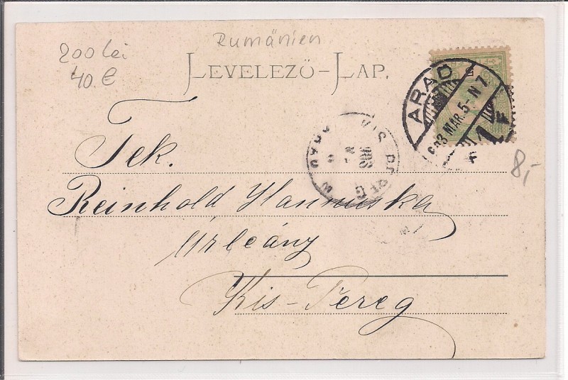 Carte postala circulata in anul 1903 Lipova