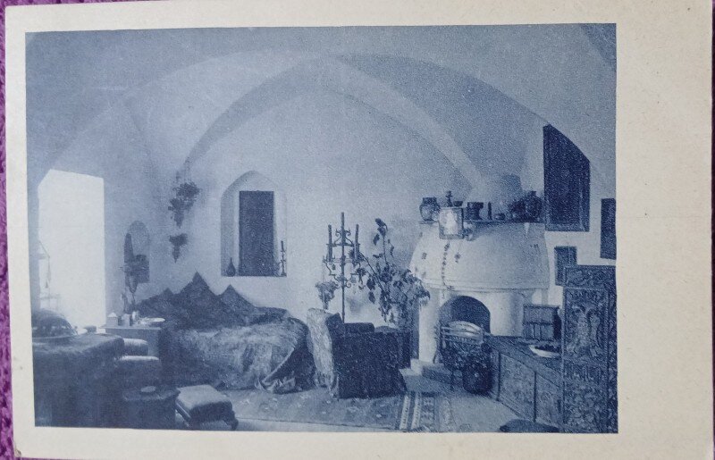 Carte postala, interior din Castelul Bran, 1930