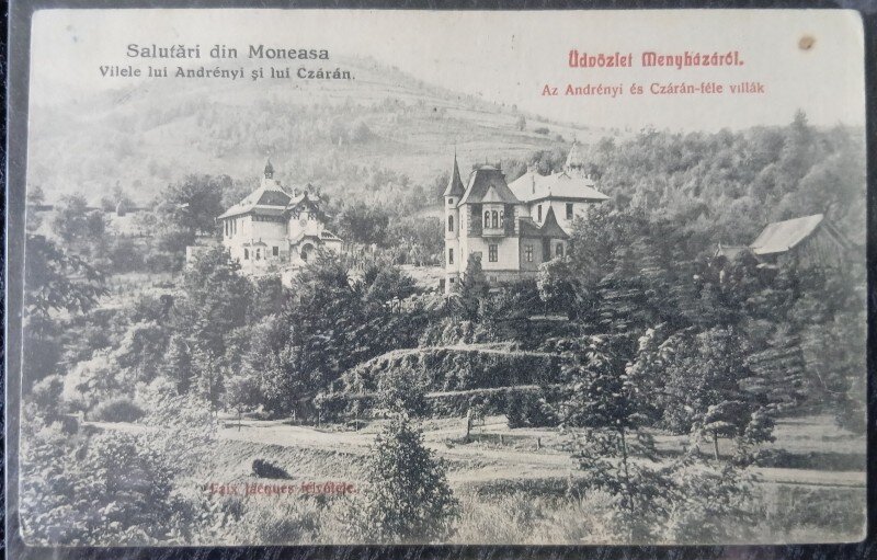 Carte postala, Moneasa, vilele lui Andreny si lui Czaran, 1925