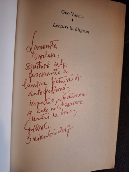 Lecturi în filigran (cu dedicatia autorului) - Geo Vasile