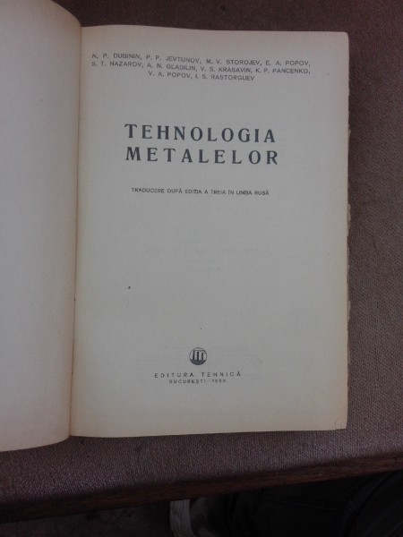 Tehnologia metalelor, colectiv de autori