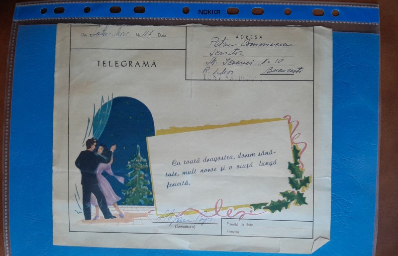 Telegrama trimisa de Stefan Pop catre scriitorul Petru Comarnescu, 1958
