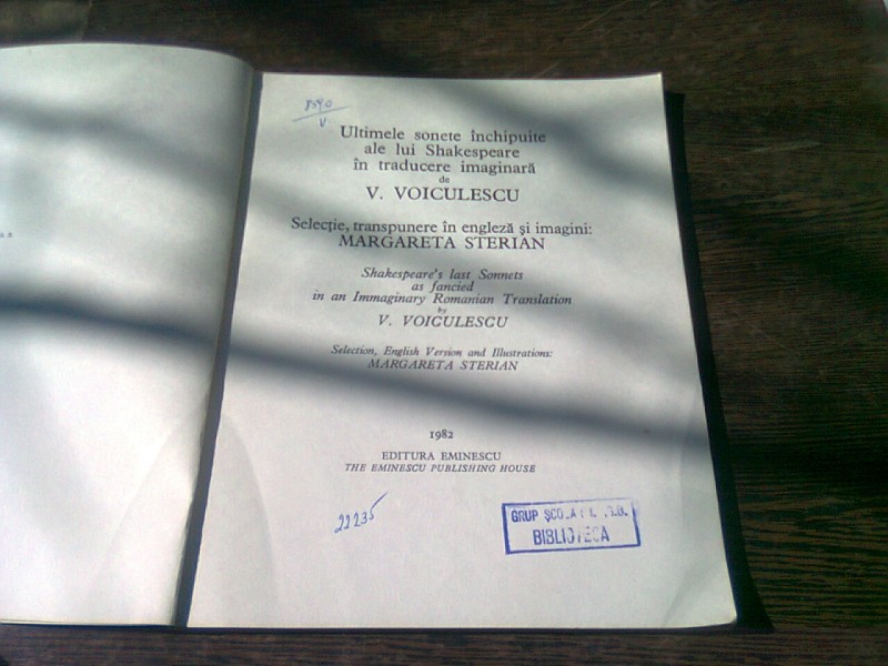 ULTIMELE SONETE INCHIPUITE ALE LUI SHAKESPEARE IN TRADUCERE IMAGINARA DE V. VOICULESCU