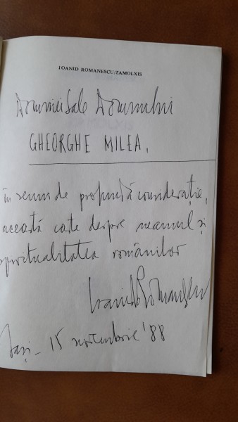 Zamolxis - Ioanid Romanescu  cu dedicatia autorului
