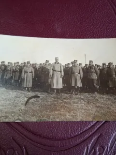 Fotografie tip carte postala , Grup de militari , alb negru - necirculata