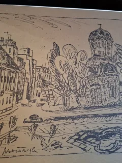 Gravura -  strazi din Bucuresti - epreuve lito/test lito, semnatura olografa Dragos Morarescu