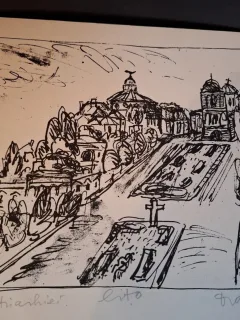 Gravura -  strazi din Bucuresti - epreuve lito/test lito, semnatura olografa Dragos Morarescu