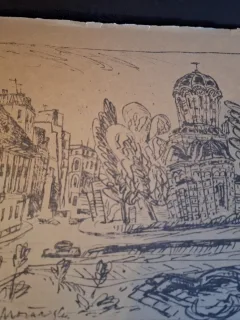 Gravura -  strazi din Bucuresti - epreuve lito/test lito, semnatura olografa Dragos Morarescu