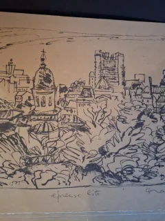 Gravura -  strazi din Bucuresti - epreuve lito/test lito, semnatura olografa Dragos Morarescu