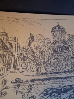 Gravura -  strazi din Bucuresti - epreuve lito/test lito, semnatura olografa Dragos Morarescu