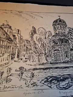 Gravura -  strazi din Bucuresti - epreuve lito/test lito, semnatura olografa Dragos Morarescu