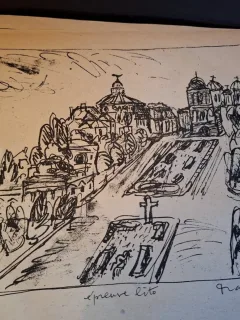 Gravura -  strazi din Bucuresti - epreuve lito/test lito, semnatura olografa Dragos Morarescu