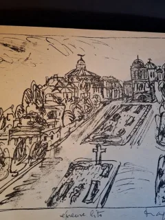 Gravura -  strazi din Bucuresti - epreuve lito/test lito, semnatura olografa Dragos Morarescu
