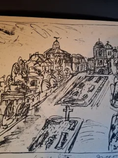Gravura -  strazi din Bucuresti - epreuve lito/test lito, semnatura olografa Dragos Morarescu