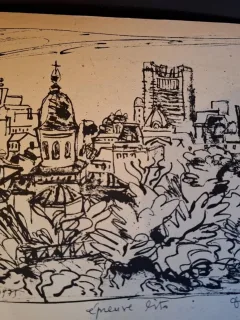 Gravura -  strazi din Bucuresti - epreuve lito/test lito, semnatura olografa Dragos Morarescu