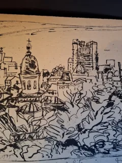 Gravura -  strazi din Bucuresti - epreuve lito/test lito, semnatura olografa Dragos Morarescu