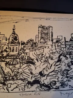 Gravura -  strazi din Bucuresti - epreuve lito/test lito, semnatura olografa Dragos Morarescu