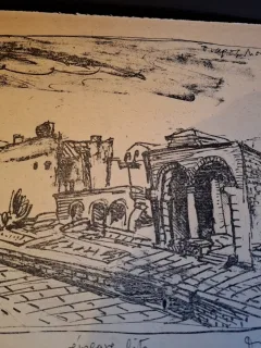 Gravura -  strazi din Bucuresti - epreuve lito/test lito, semnatura olografa Dragos Morarescu